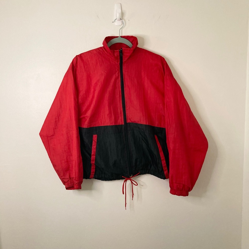 Vintage 90s Colorblock Windbreaker Jacket Bobbie Brooks Red Black S Retro Zip Up